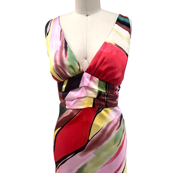 VTG Y2K Akira Satin Multi color Halter Dress Long flowy Size Medium - Picture 5 of 10